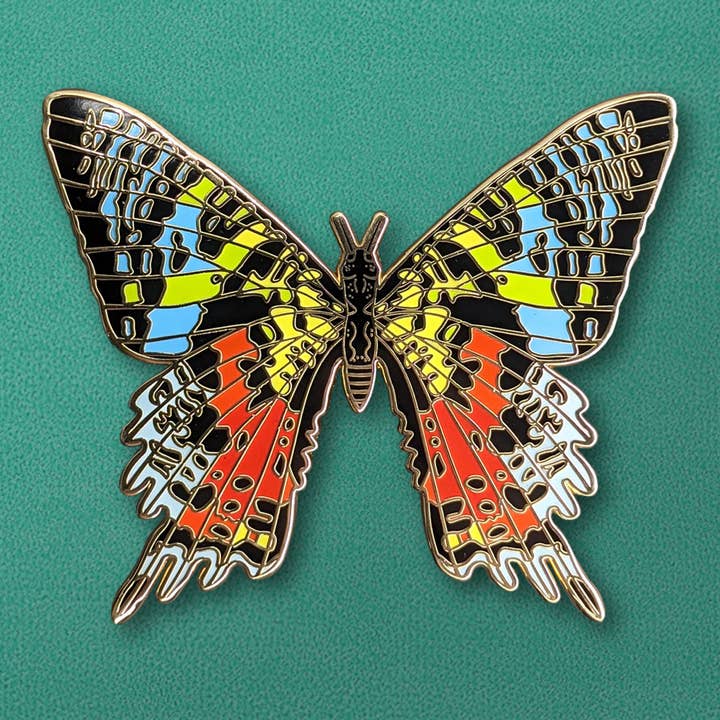 Madagascan Sunset Moth Enamel Pin for wholesale by Anima