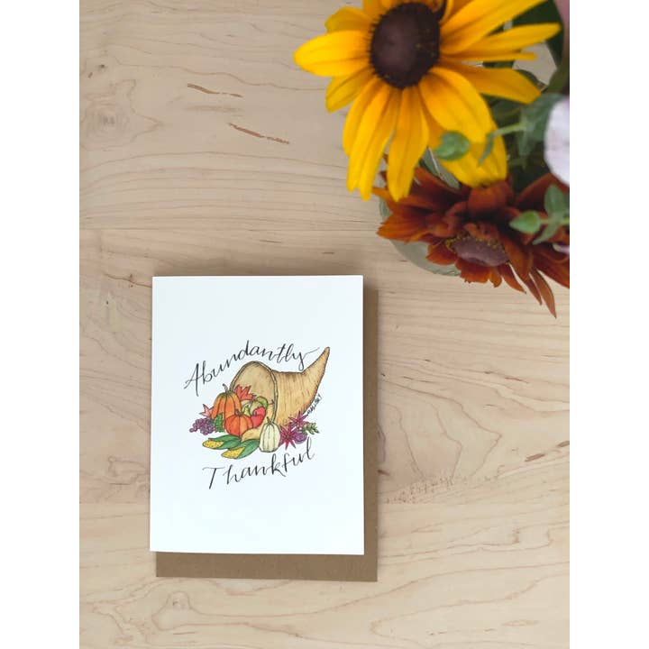 Stem and Soul - Venta al por mayor Tarjetas de Acción de Gracias - Tarjeta de Acción de Gracias de Cornucopia Abundantly Thankful