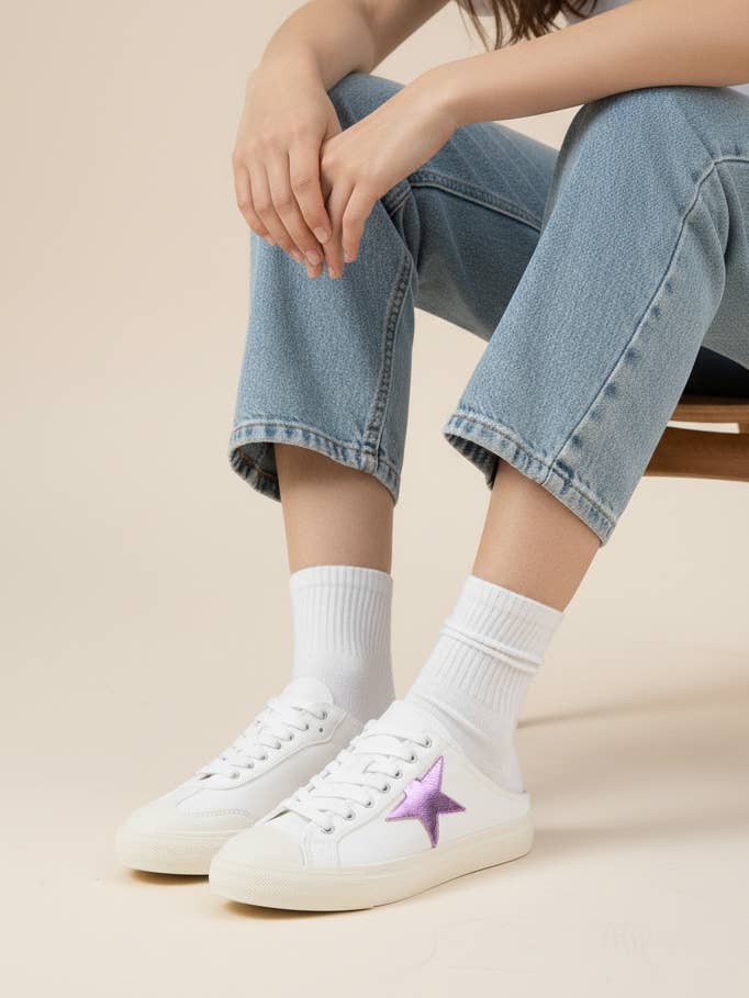 CCOCCI - Wholesale Lifestyle Sneakers - Women's - STAR PATCH OPEN HEEL SNEAKERS MULE4