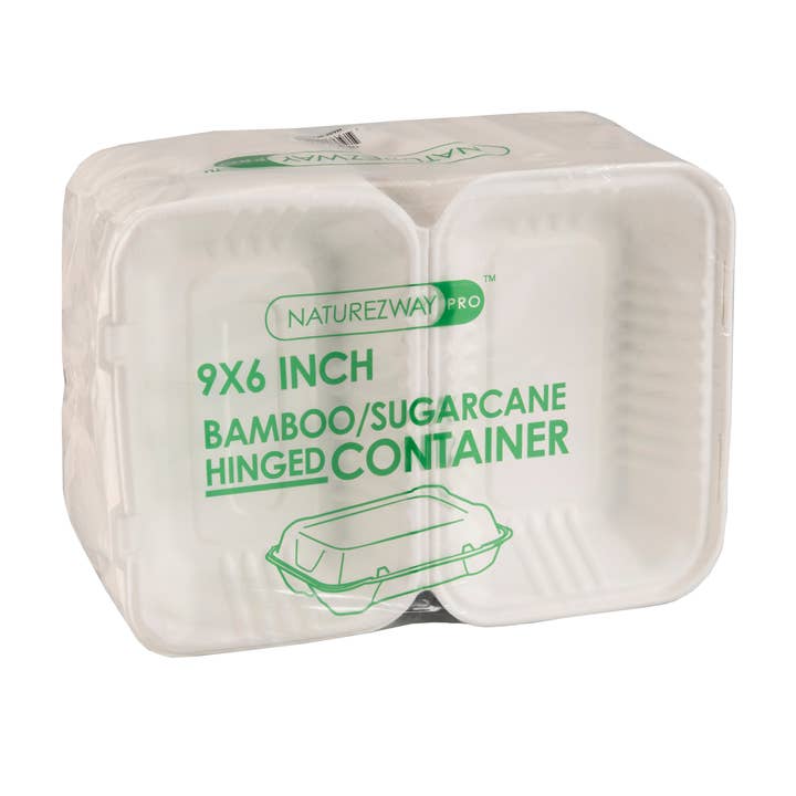 Compostable Rectangle Hinged Containers | 9” x 6” | 200 Pack for wholesale by NatureZway