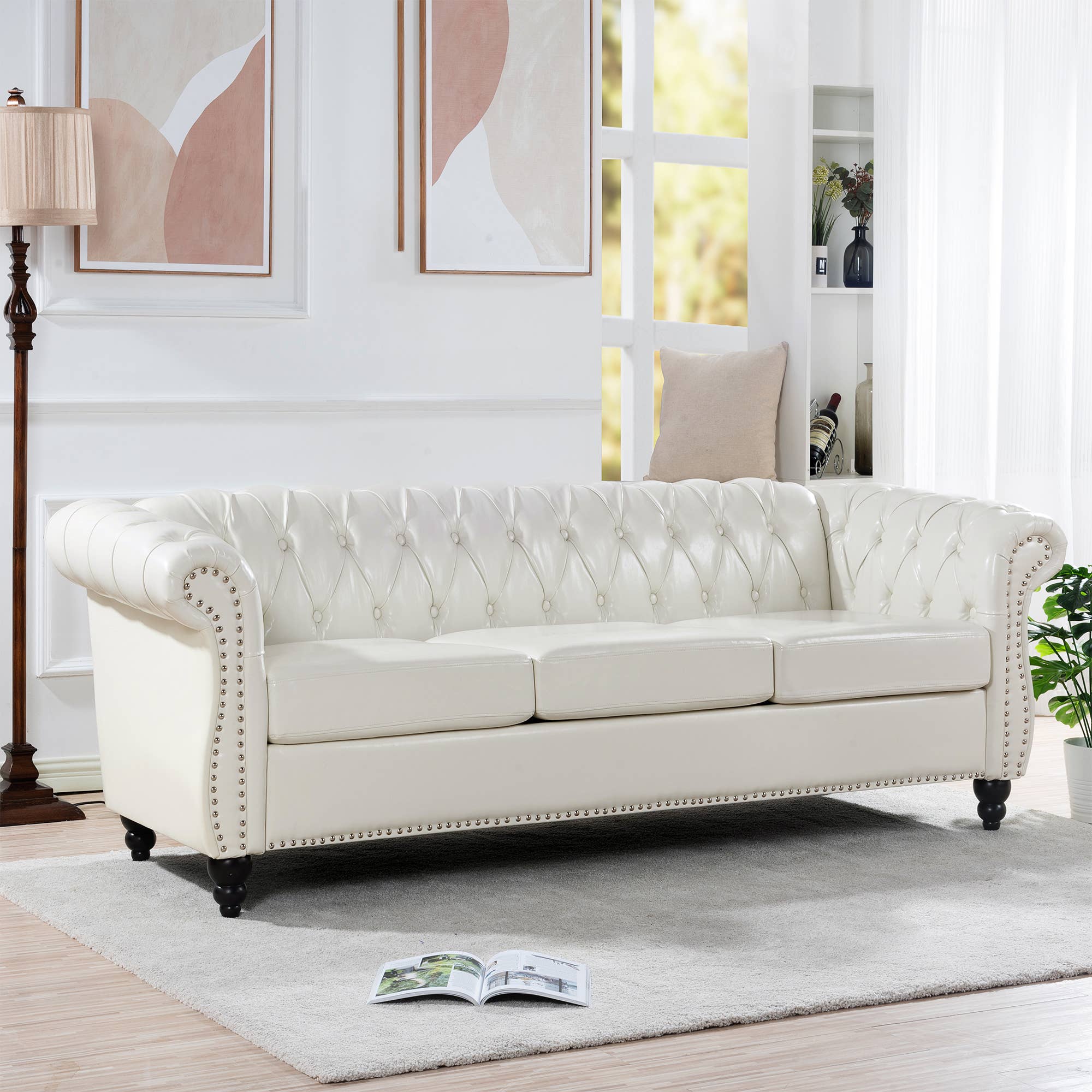 39F Inc. - Wholesale Chair - 84.65''BLACK PU Rolled Arm Chesterfield 3 Seater Sofa,6Color6