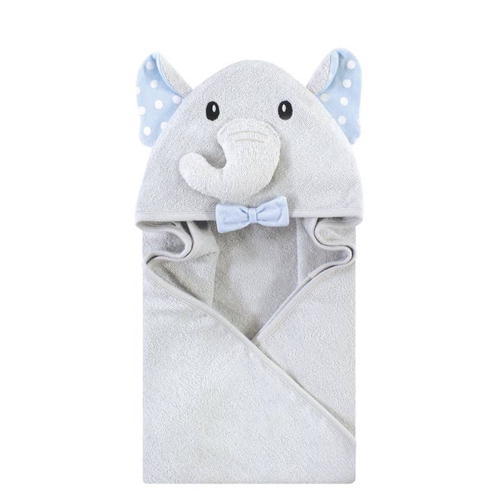 Hudson Baby Cotton Animal Face Hooded Towel, White Dots Gray for wholesale by BabyVision