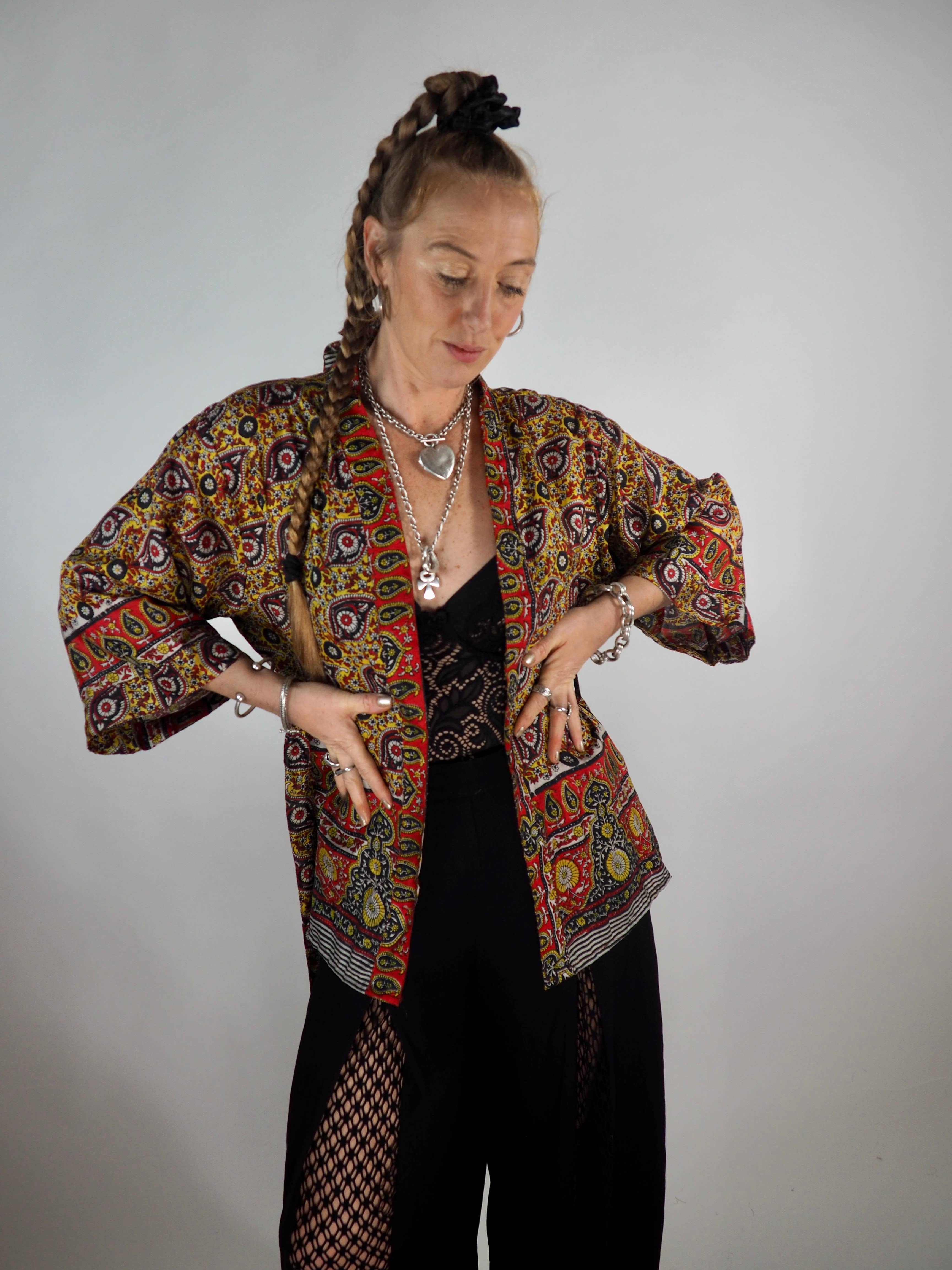 Vagabond Ibiza - Wholesale Kimono - Women's - The Kardash Kimono Short – Up-cycled Vintage Sari Kimono 8