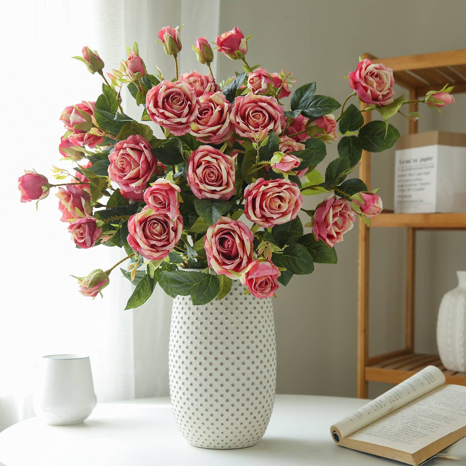 ACNITE(We cover U.S. import duties) - Wholesale Kunstbloemen - Zijden bloemstuk met 6 koppen sneeuwrozen voor woondecoratie5