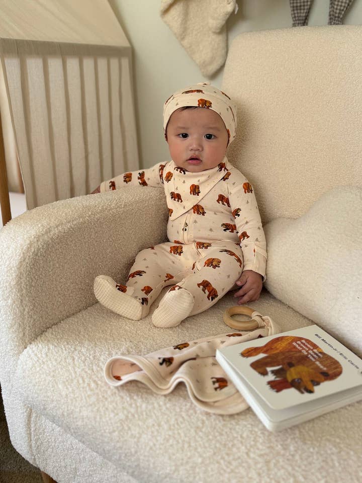 L'ovedbaby - Vente Barboteuse – bébé - Pyjama à pieds avec fermeture éclair à double sens en ours brun