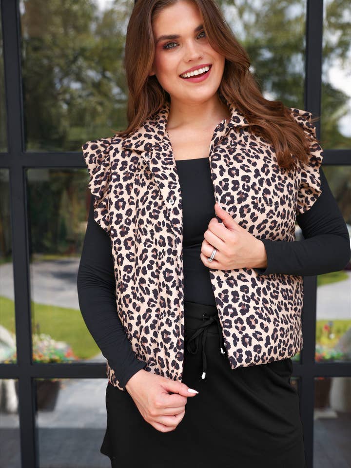 Clara Leopard Puffer Vest for wholesale by Jess Lea
