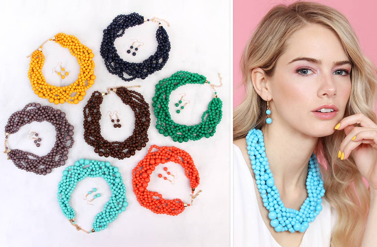 MYS Wholesale Inc - Vente Parures de bijoux - Ensemble collier ras-du-cou et boucles d'oreilles à bulles à plusieurs brins pour femmes20