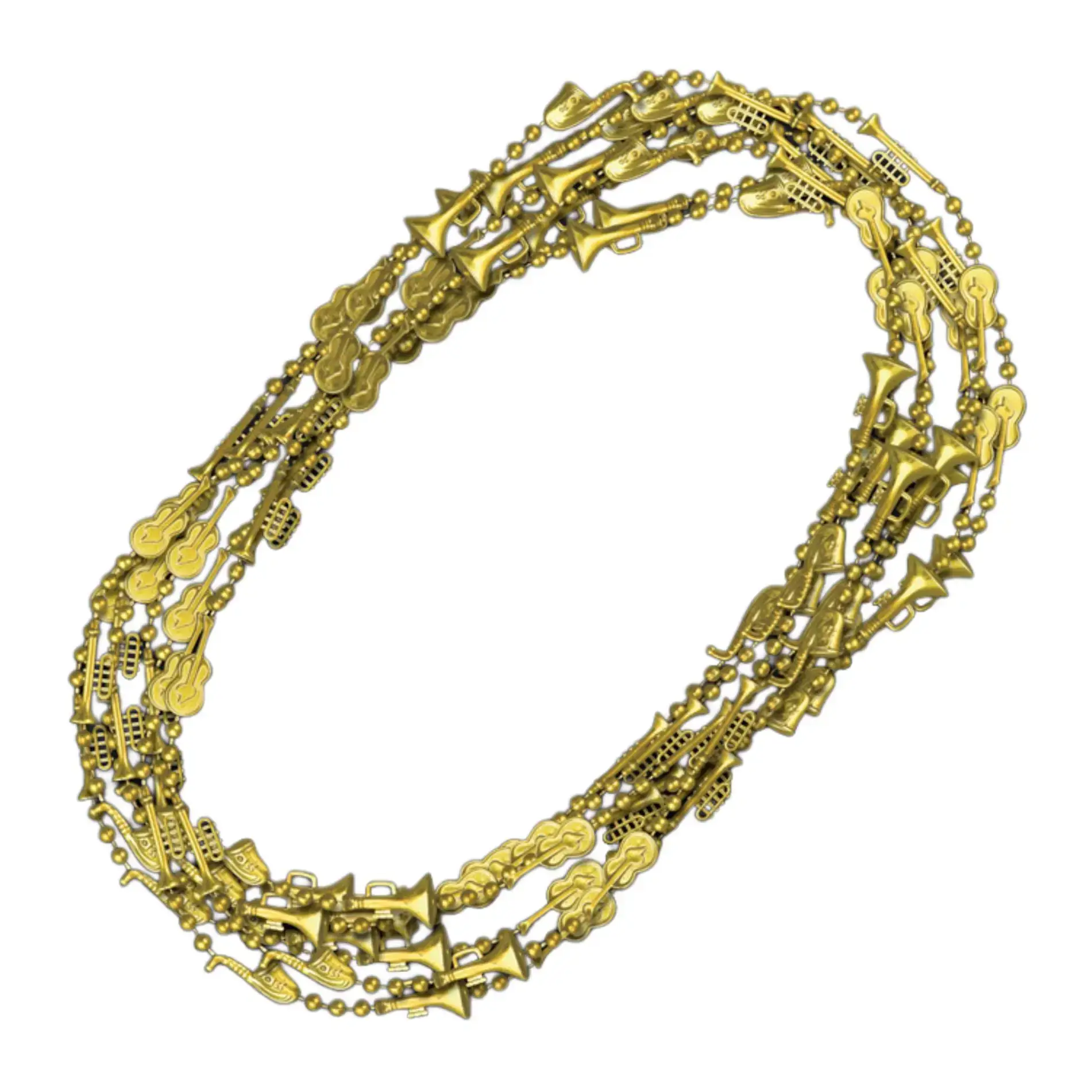 Blinkee.com, LLC – wholesale Beaded/pearl necklace – Metallic Gold Plated Jazz Instruments Necklace Pack5