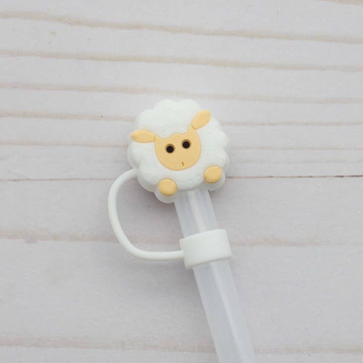 Fox & Pine Stitches - Wholesale Drinking Straw - White Sheep | Straw Toppers Stanley Water Bottles