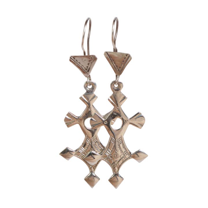 Cross of Agadez Traditional Tuareg Silver Earrings for wholesale by Mystics and Sages