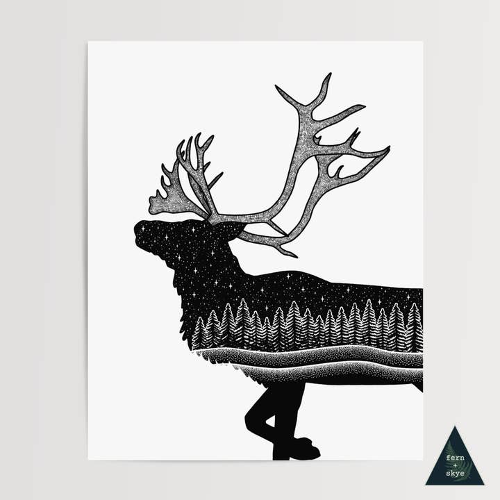 Caribou Forest Art Print for wholesale by Fern and Skye