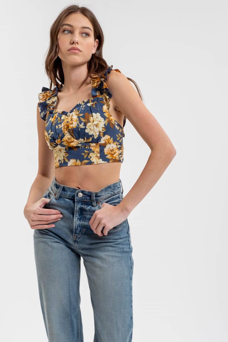 Blu Pepper - Vente Chemisier – femme - Haut court à bretelles à volants floraux13