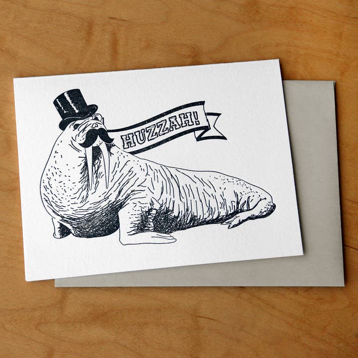 Huzzah Walrus hälsningskort för wholesale av McBitterson's