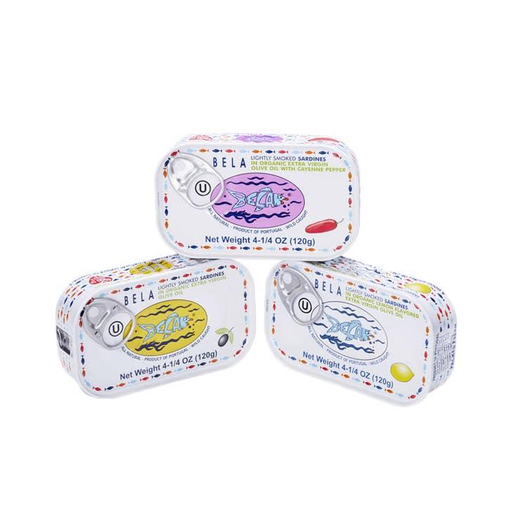 Tin Can Fish ( BELA, Cantara, Mar, Porthos, Varina ) - Wholesale Tinned Fish - Bela Lightly Smoked Sardines in Organic EVOO - 12 Pack10