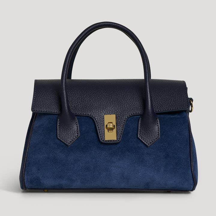 Voemièn - Wholesale Top handle bag – women's - Cécile Bag in Navy Blue Suede and Dollar Leather0