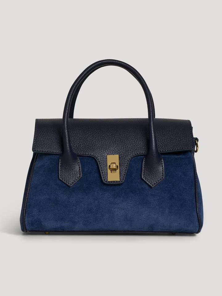 Cécile Bag in Navy Blue Suede and Dollar Leather for wholesale by Voemièn