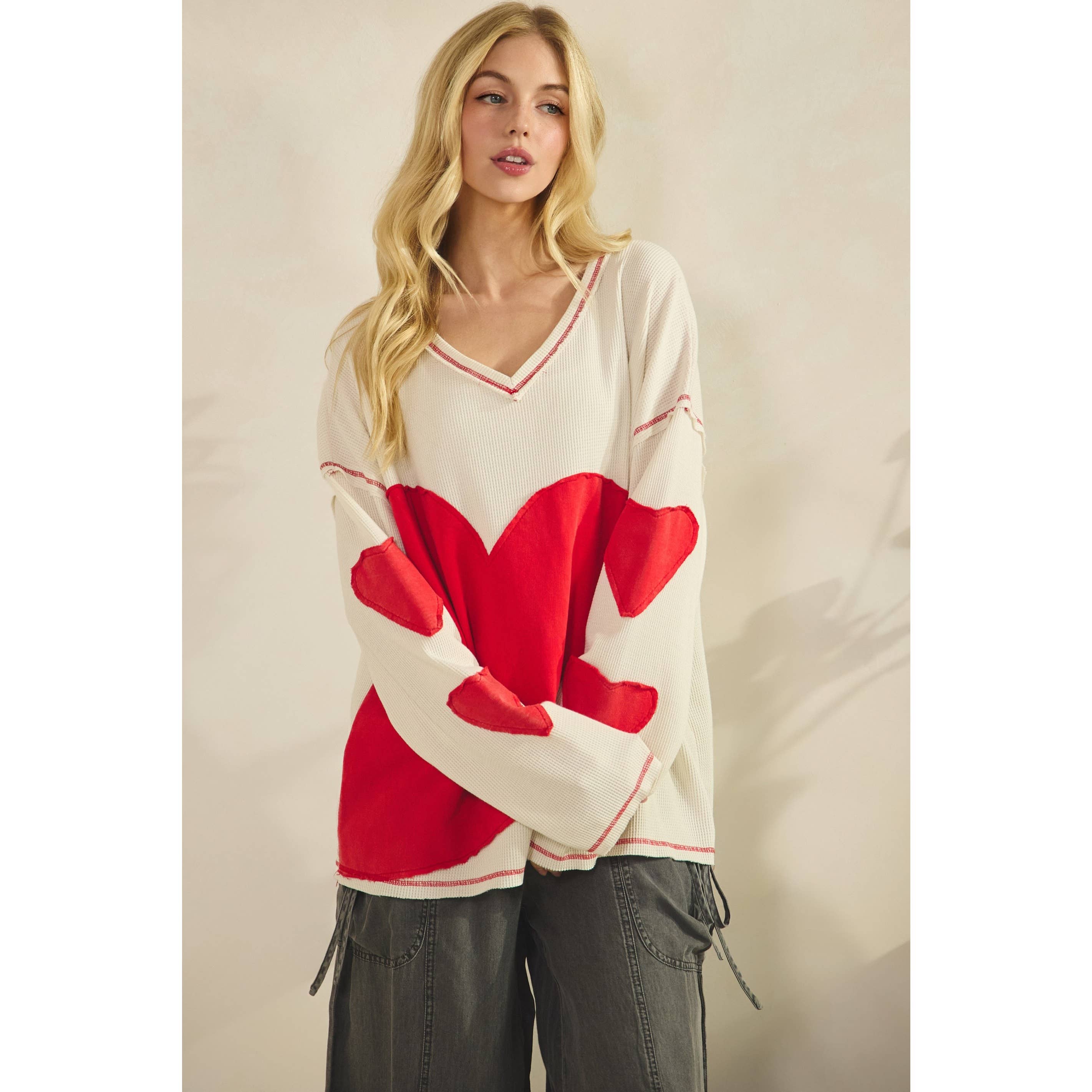 Blanc cassé PULL PATCH CŒUR GAUFRE (ST8292) en vente sur Faire5