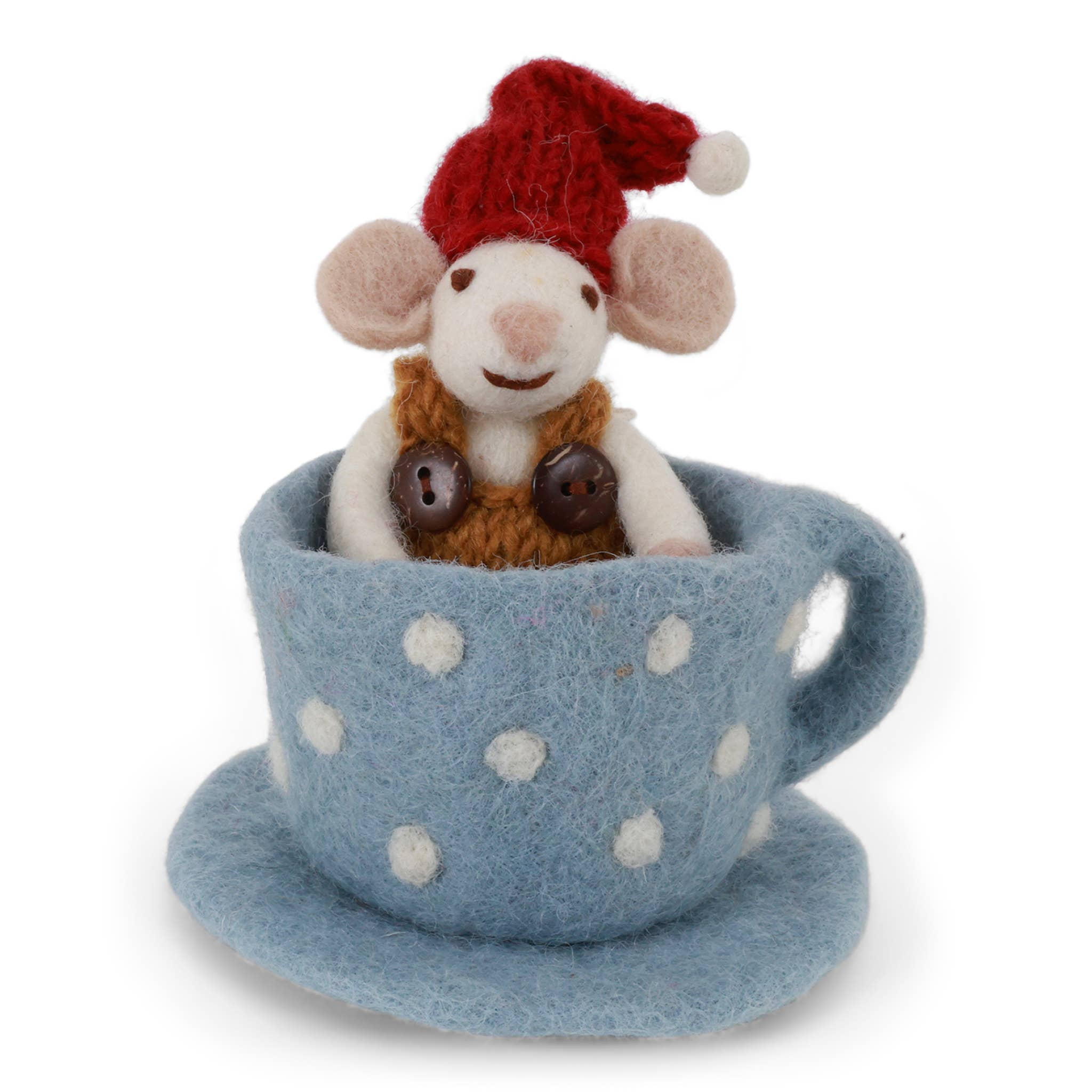 Gry and Sif - Wholesale Christmas Decoration - Mouse in Blue Coffee Cup0