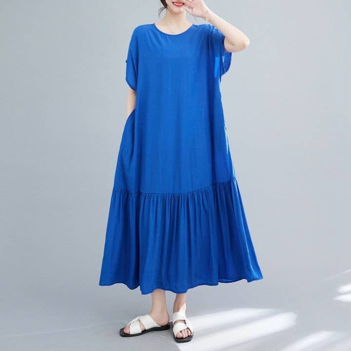 Loose Fit Solid Color Crewneck Short Sleeve Casual Maxi Dress for wholesale by UZ Wholesale Store