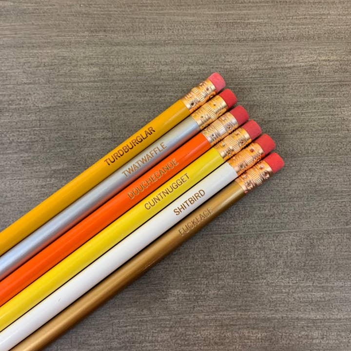 Portmanteau, set di 6 matite insulti con parolacce per la vendita all'ingrosso da parte di The Carbon Crusader