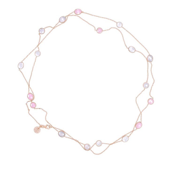 MYRTLE HALSKETTING rozenkwarts grijze maansteen voor wholesale door Marjana von Berlepsch