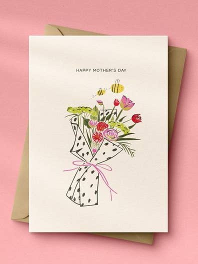 Hand Drawn Mother's Day Card, Flowers and Bees,Funny A6 Card for wholesale by Nono Problemo
