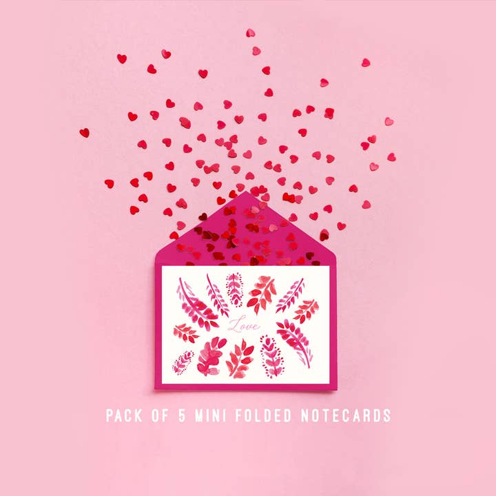 Mini bigliettini con illustrazione floreale dell'amore, set di biglietti A7 per la vendita all'ingrosso da parte di Little Fish Stationery