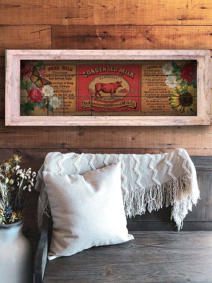 Condensed Milk Skinny - Obra de arte rectangular pequeña de 11 x 28 pulgadas para venta al por mayor de TroubleMaker Trading Company