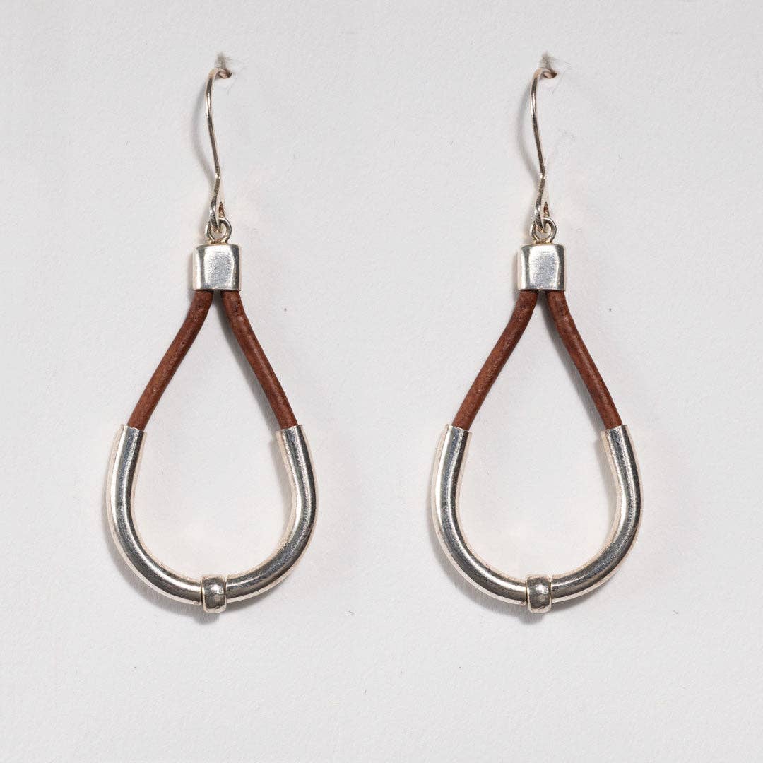 URBAN-EQUESTRIAN - Wholesale Dangle Earrings - Calista - Sterling Silver Bosal Horseshoe Earring on Brown Leather2