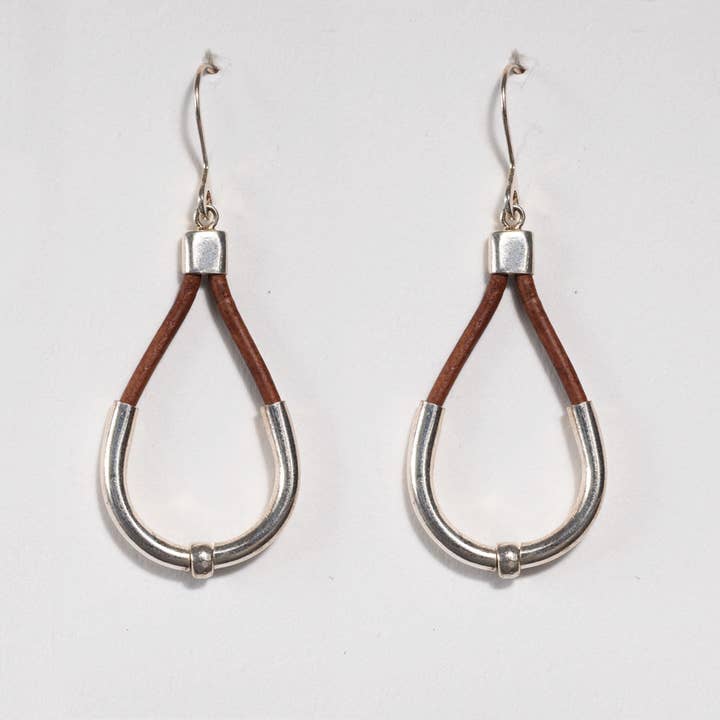 URBAN-EQUESTRIAN - Wholesale Dangle Earrings - Calista - Sterling Silver Bosal Horseshoe Earring on Brown Leather2