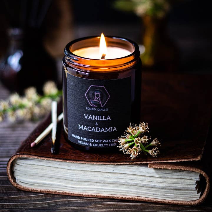 Rosefox Candles - Wholesale Jar/filled candle - Warm Vanilla & Macadamia Nut Biscuit Scented Soy Candle