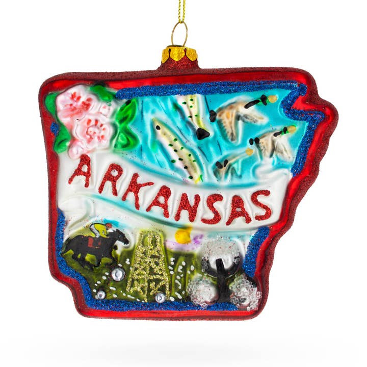 State of Arkansas Symbols, USA Glass Christmas Ornament for wholesale by BestPysanky