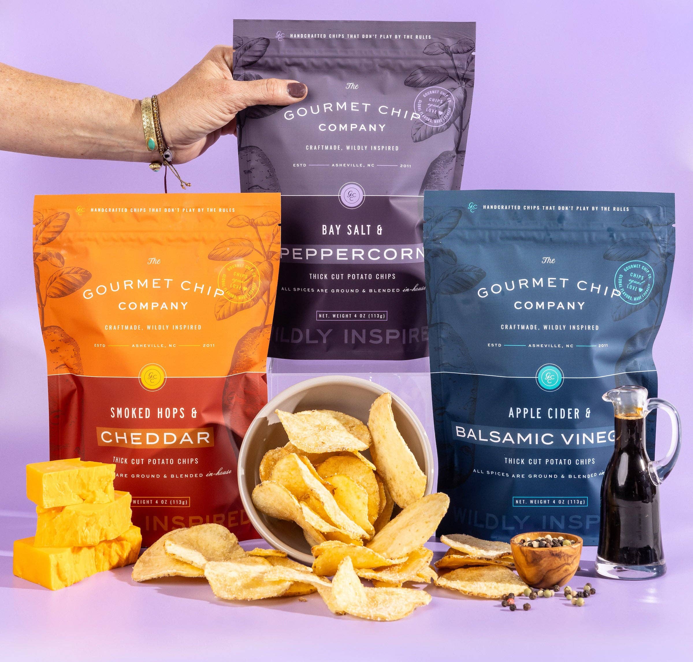 The Gourmet Chip Company - Wholesale Chips - Smoked Hops and Cheddar Thick Cut Potato Chips - Case of 122