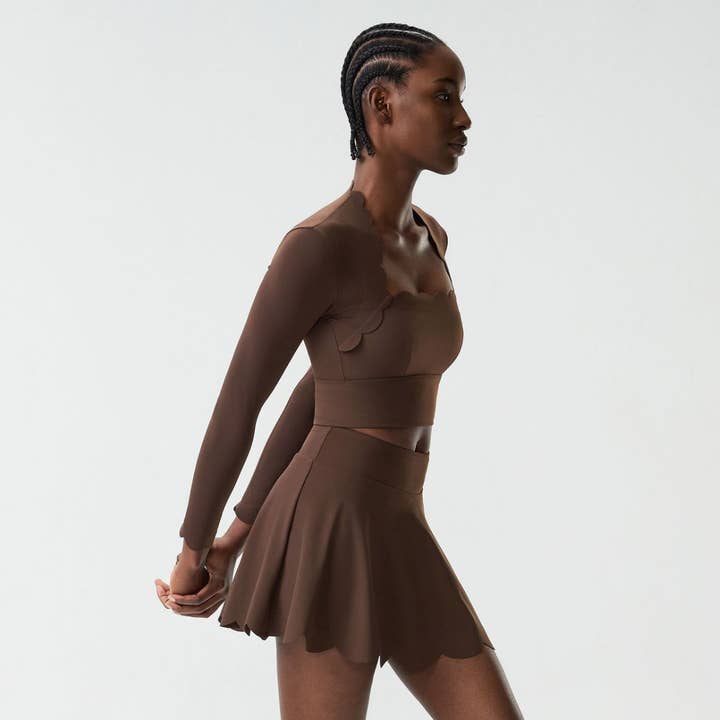 Women's Petal Long Sleeve Top Tennis Skorts Two-Piece Set for wholesale by Sodalemon