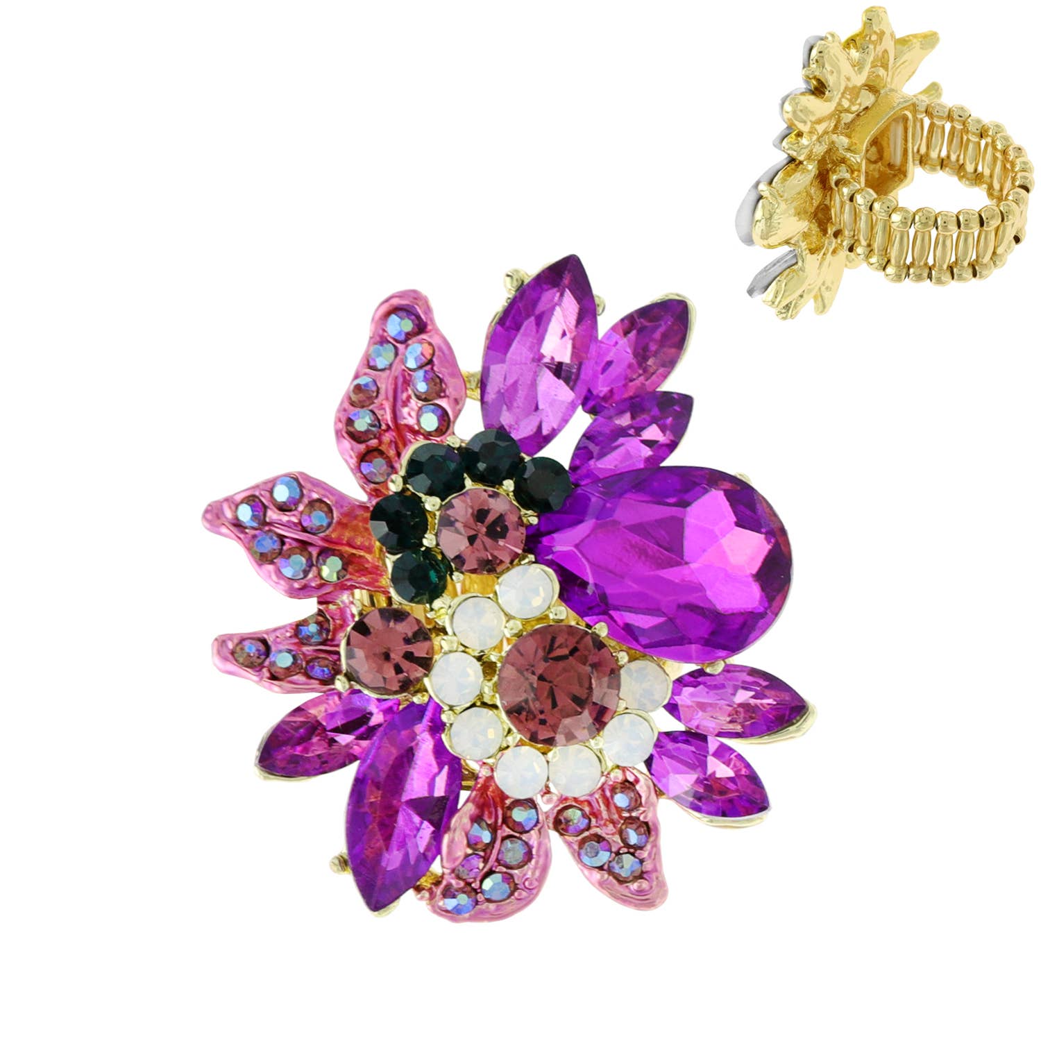 SP Sophia Collection - Wholesale Cocktail/Statement Ring - Vintage Crystal Gemstone Floral Stretch Ring8