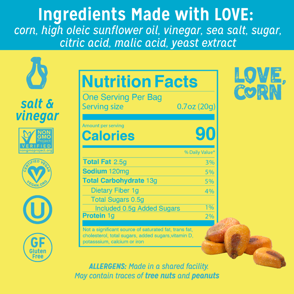 LOVE CORN - Wholesale Puffed Snack - LOVE CORN Salt & Vinegar Multipack 0.7oz x 20 Bags3
