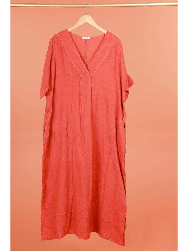 la maison des fibres naturelles - Wholesale Dress - Women's - Long dress v-neck 62733 100% linen15