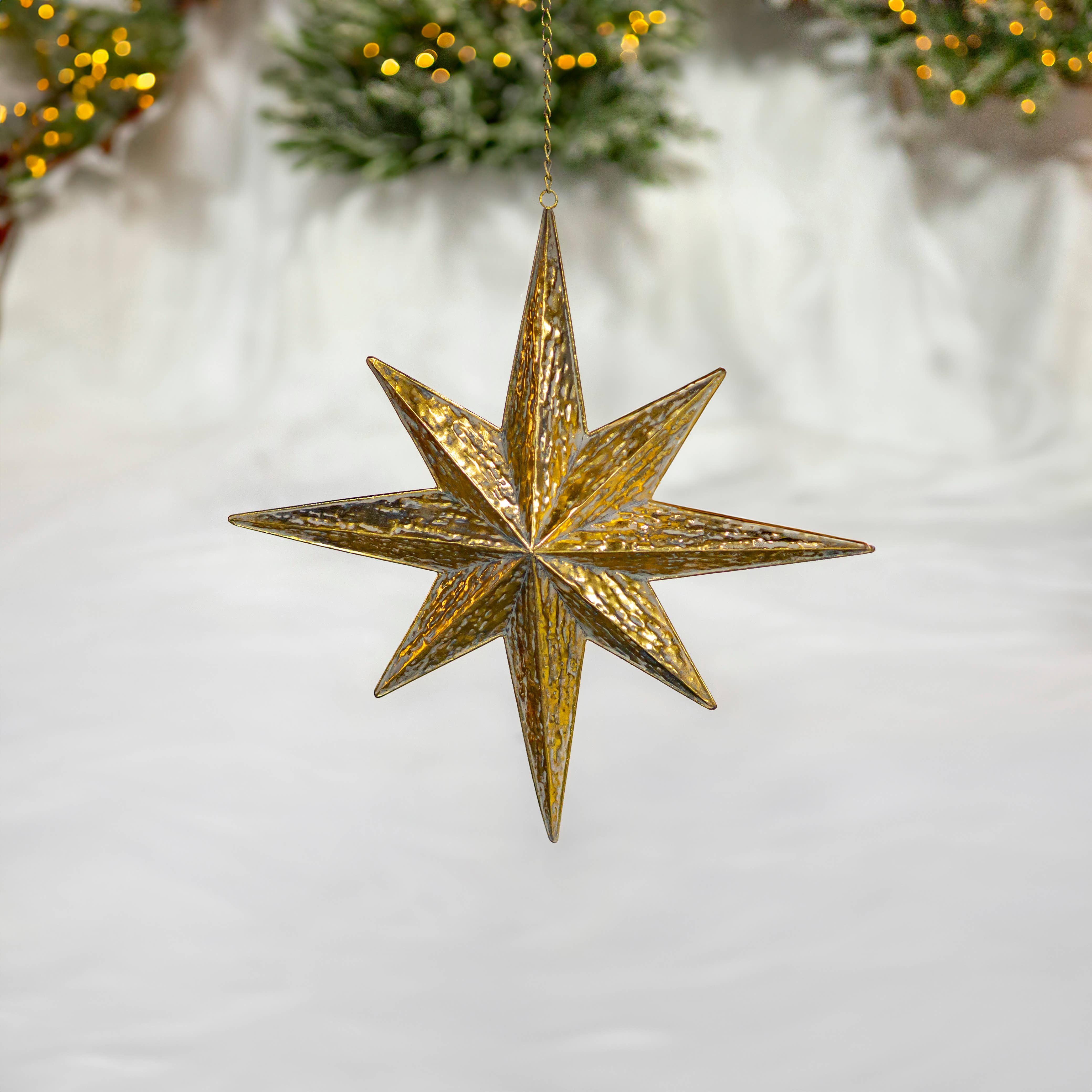 Zaer Ltd. International - Vente Décoration de Noël - Décorations en fer à suspendre « Polaris » en forme d'étoile polaire en or, lot de 64