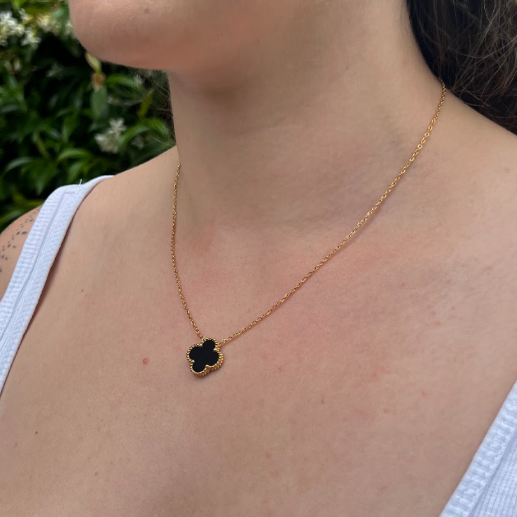 Byzantium Collection Ltd - Wholesale Pendant/Charm Necklace - Black Four Leaf Clover Pendant Necklace, 18K Gold Plated1