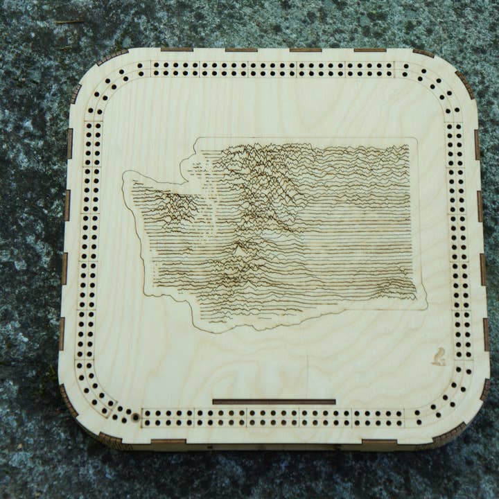 Tabletop Cribbage Board - Box Build, WA Ridgeline design for wholesale by MIY Olympia