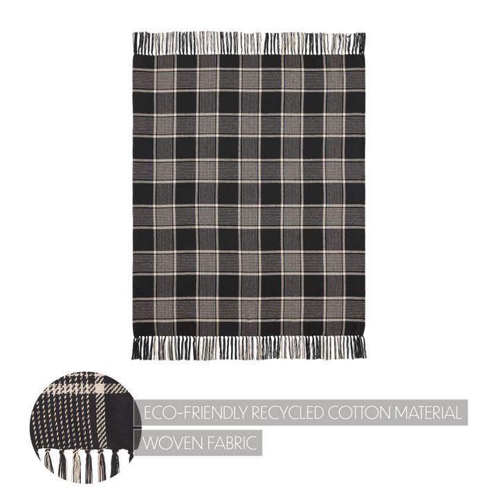 VHC Brands - Wholesale Throw Blanket - Eston Black Tan Plaid Throw 50x60