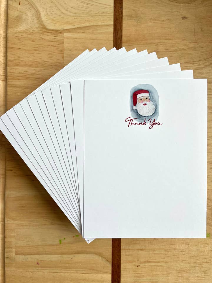 Paquet de 12 - Ensemble de papeterie plate A2 - Noël, Père Noël, merci pour la vente par Kristin Schmidt Artist