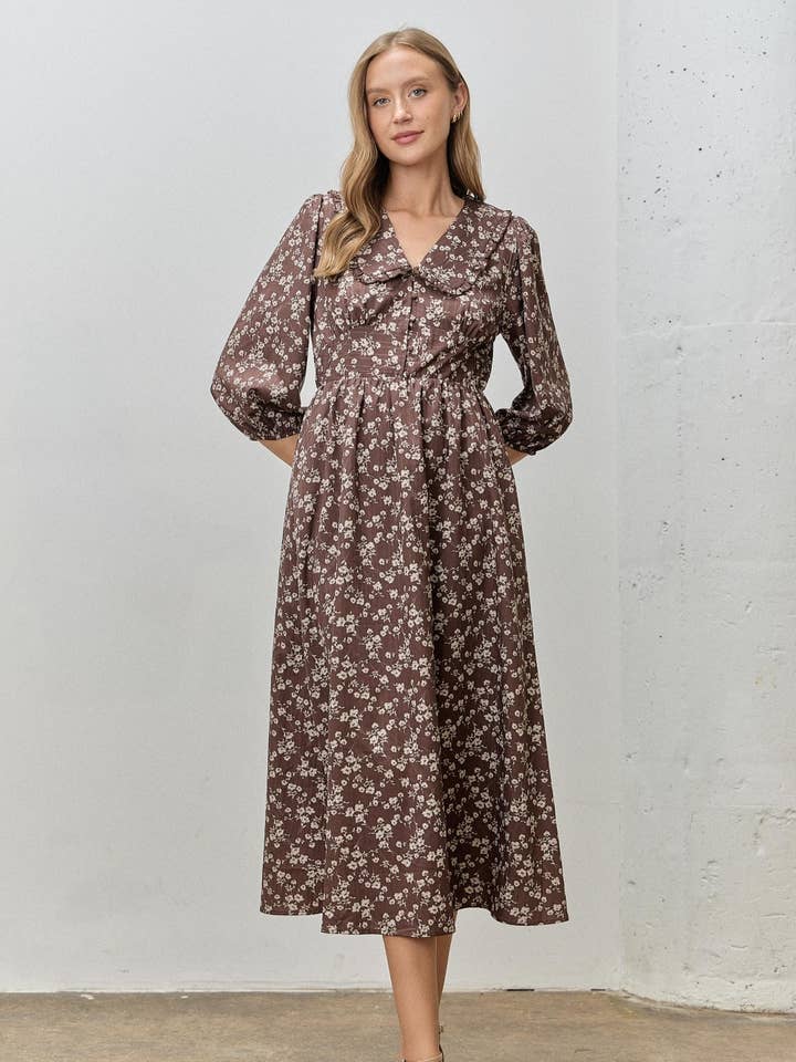 ROBE MIDI À MANCHES LONGUES COL EN V pour la vente par Polagram by Wellmade USA