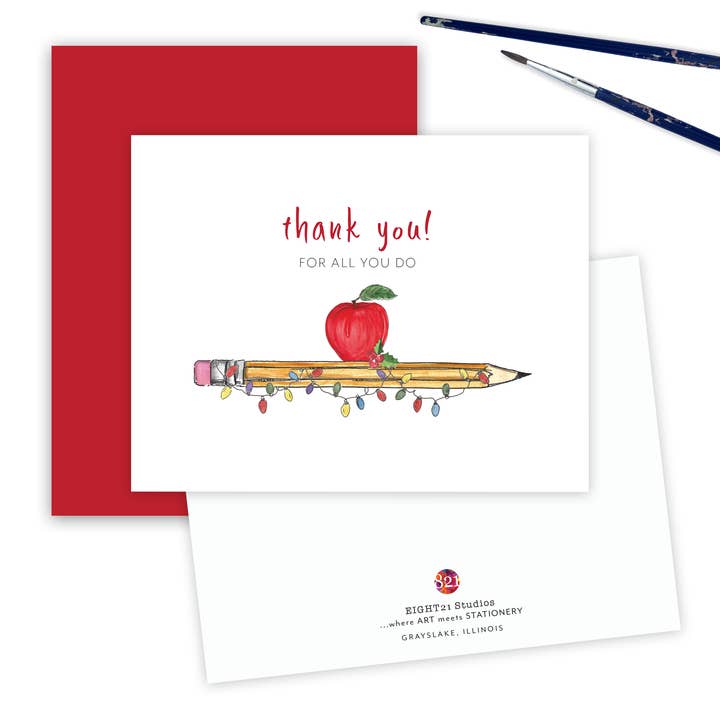 Teacher or Aide Appreciation Christmas Greeting Card for wholesale by Eight21 Studios + Unique Greeting Cards, Art and Stationery