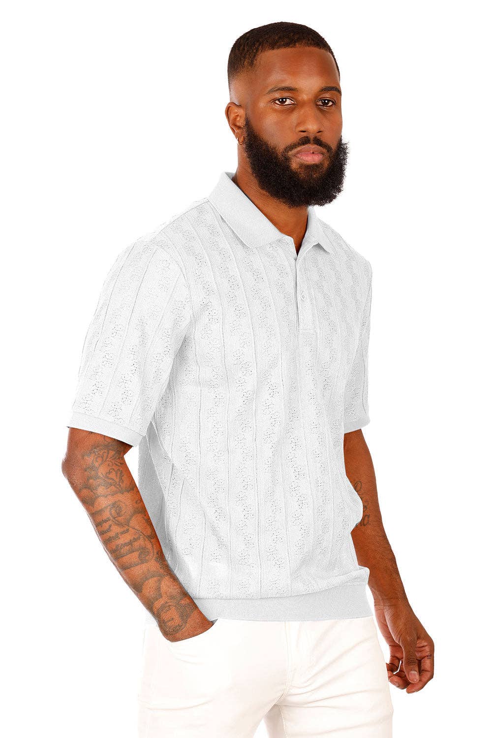 BARABAS - Venta al por mayor Polo - Hombre - Camisas tipo polo de manga corta con diseño floral de crochet para hombre 3P1818