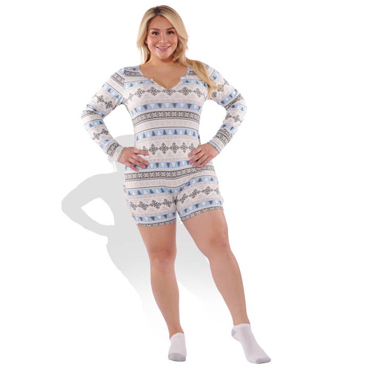 Womens Plus Size Holiday Print Fleece Lined Romper Onesie and other Purchase wholesale plus size intimate apparel. Free returns & net 60 terms on Faire trending on Faire.