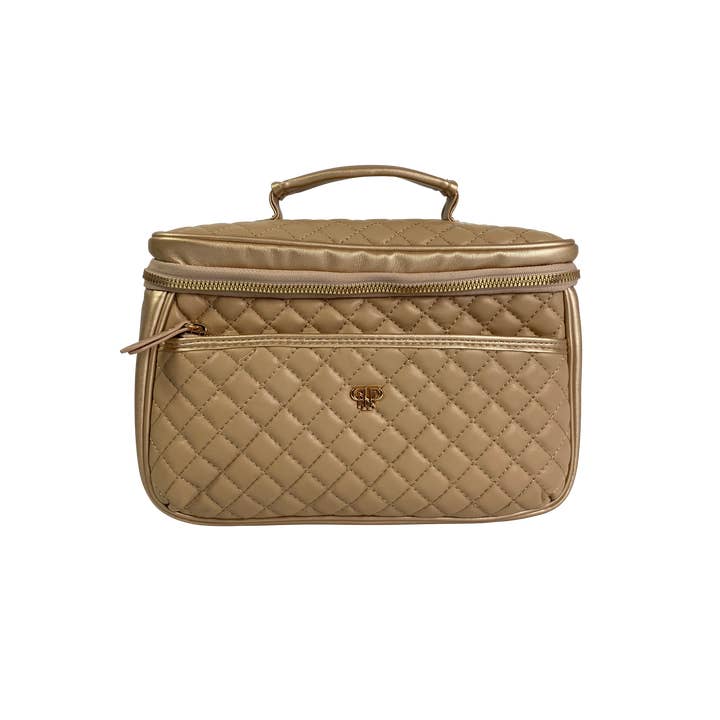PurseN (new) - Wholesale Toiletry Bag - Women's - Classic Train Case - Nude & Gold