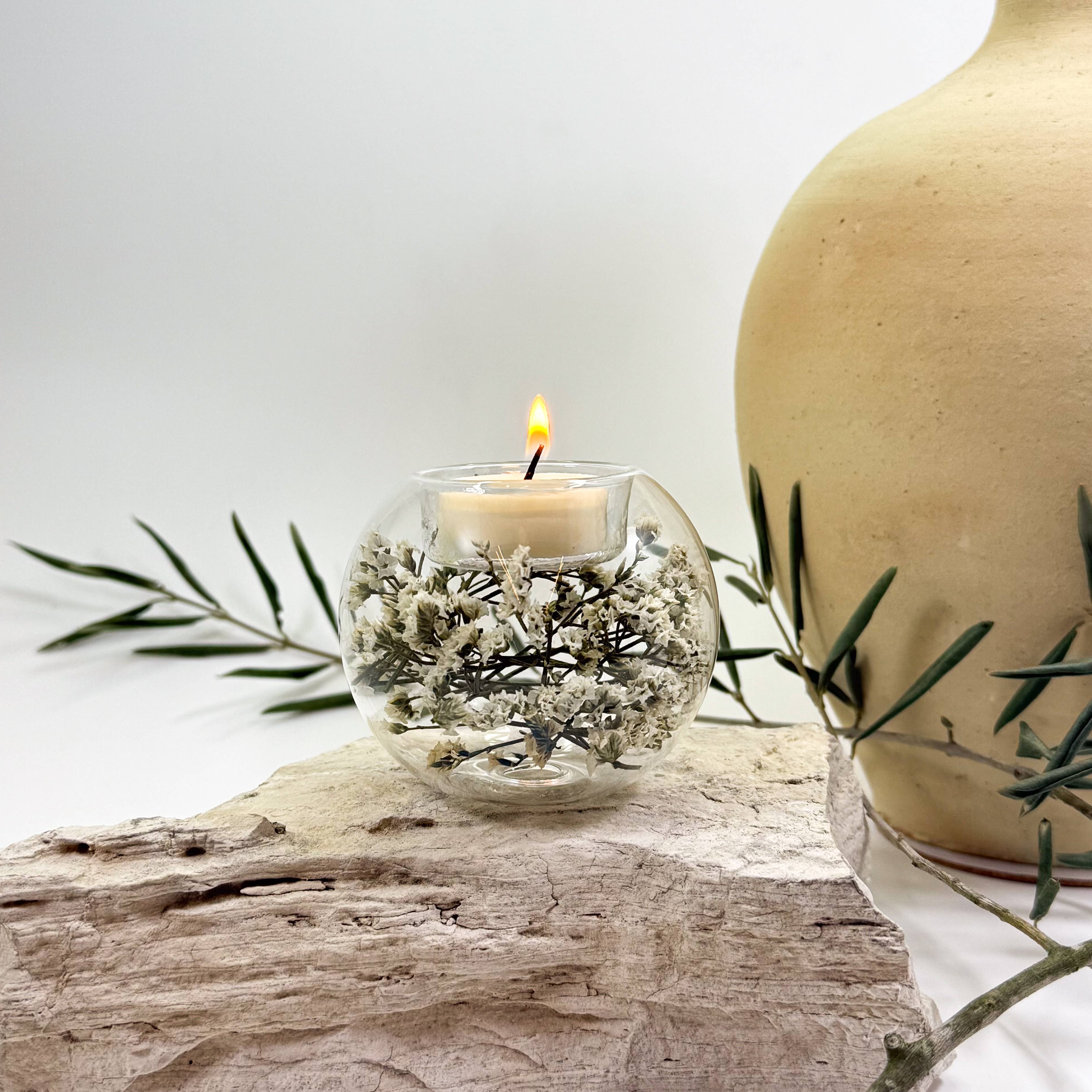 Suko Stones by MB - Wholesale Candle Holder - Saku Hana Candle with Dried Flowers - Small1