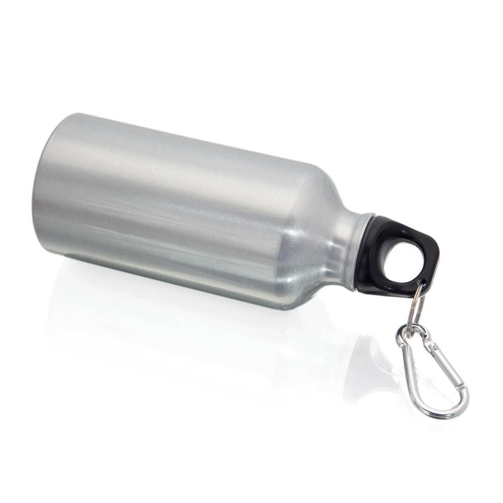 eBuyGB Craft Blanks – Großhandel Trinkflaschen – Silberne Metalltrinkflasche mit Karabinerclip1