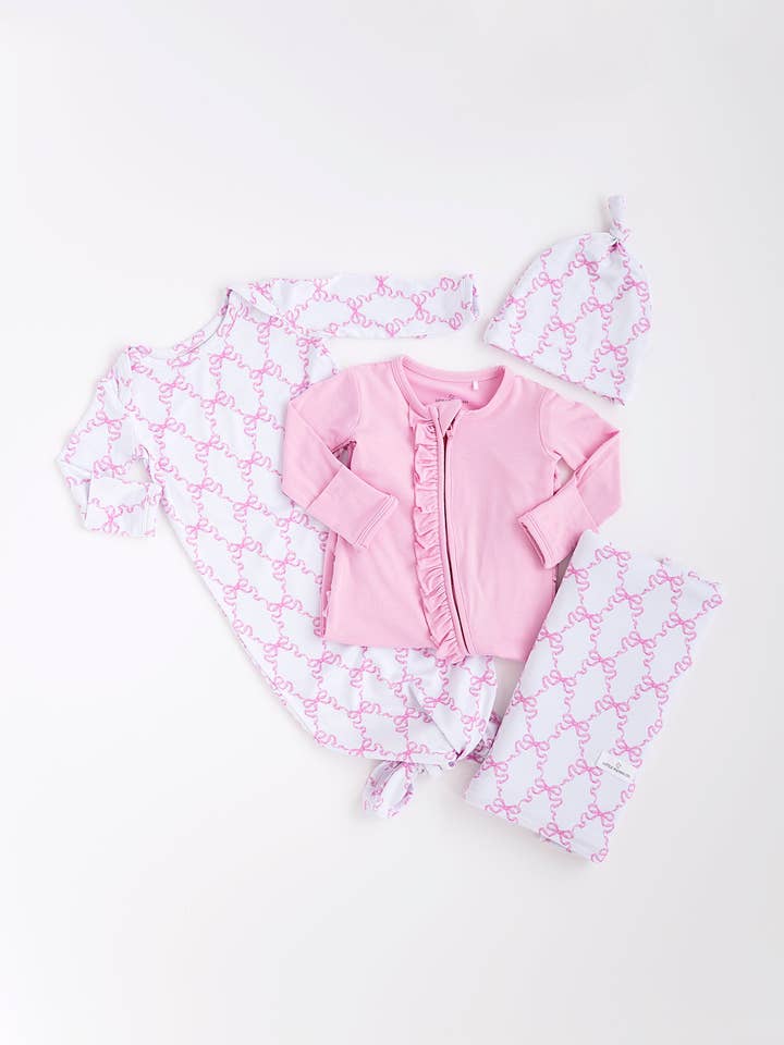 Pink Bow Baby Bundle Box for wholesale by Little Pajama Co.